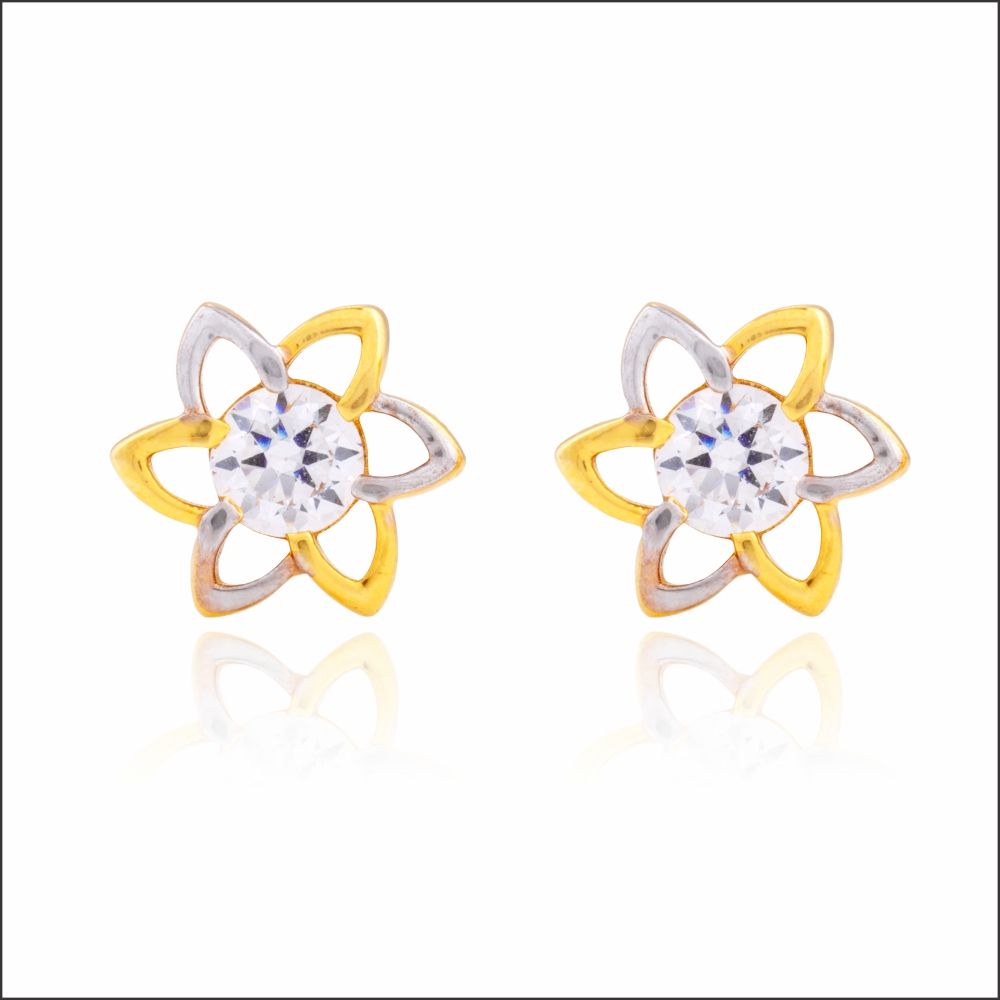 Aisshpra Solitaire Gold Stud Earrings in 18 Kt for Women Floral Design Jewellery