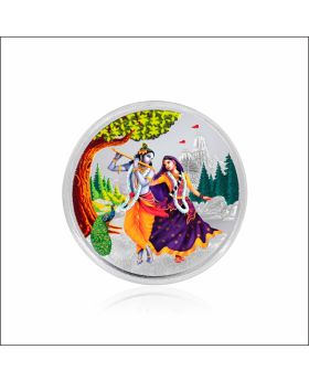 Aisshpra 999 Purity 10 gram Radha Krishna Motif Silver Coin 