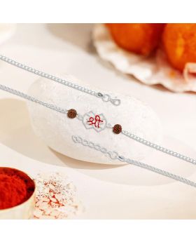 Traditional Grace SHREE Motif 92.5 Stamped Silver Rakhi