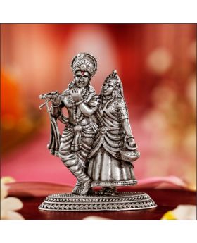 Intricate Elegance Silver Radha Krishna Idol