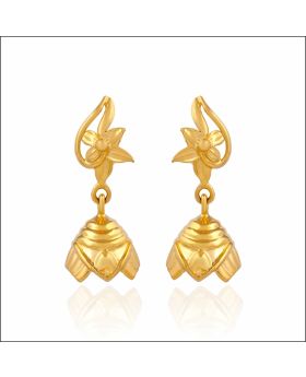 Elegant Floral Motif Gold Jhumka Earrings
