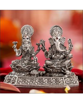 Sacred Lord Lakshmi and Ganesha Silver Idol