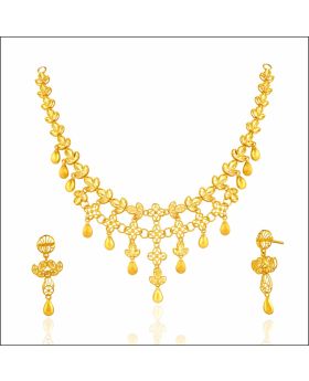 Leafy Flare Gold Necklace Set