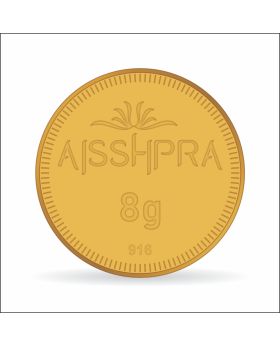 Aisshpra 8 gram Gold Coin or Bar in 22 Karat (916 Purity) Ideal for Gifting or Personal Investment