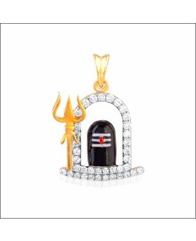 Aisshpra Divine Shiv Ling & Shiv Trishul Gold & Diamond Locket in 18 Kt 