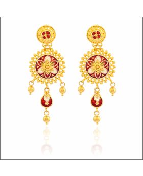 Aisshpra Gold Earrings in 22 Kt Kolkata Style Meena Design Jewellery for Women