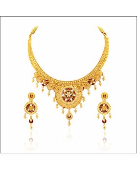 Aisshpra Gold Necklace Set in 22 Kt Kolkata Style Meena Design Wedding Jewellery for Women
