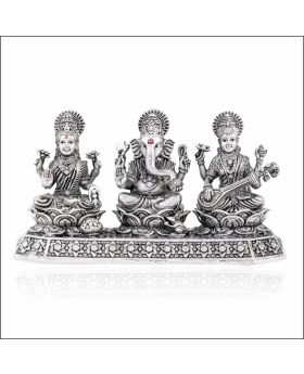Aisshpra 92.5 Purity Antique Style Lord Lakshmi Ganesh Saraswati Silver Idol