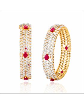 Aisshpra Diamond Bangles in 14 Kt for Women Meena Design Wedding Wear Jewellery