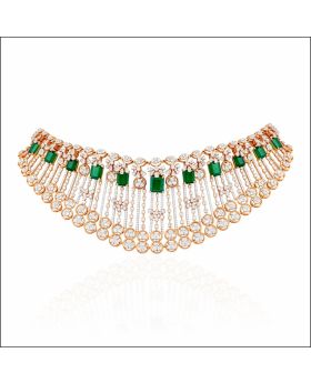 Aisshpra Emerald Rose Gold 14 Kt Diamond Necklace Bridal Wedding Jewellery for Women