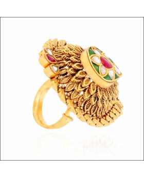 Aisshpra Gold Cocktail Ring in 22 Kt Meena Design Wedding Jewellery for Women 