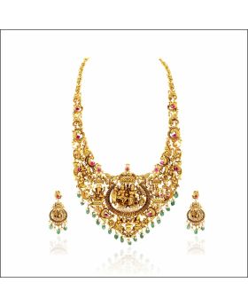 Aisshpra Temple Design Gold Necklace Set in 22 Kt Bridal Wedding Jewellery
