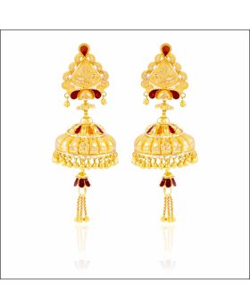 Aisshpra Gold Jhumka Earrings in 18 Kt Meena Design Traditional Wear Jewellery for Women