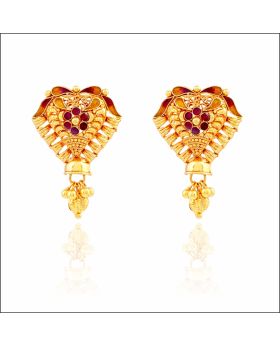 Aisshpra Gold Earrings in 18 Kt Traditional Geru Design Jewellery for Women