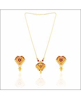 Aisshpra Gold Necklace Set in 18 Kt Traditional Geru Design Jewellery for Women