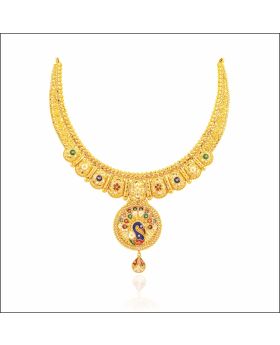 Aisshpra Meena Design Gold Short Necklace in 22 Kt Traditional Wear Jewellery for Women