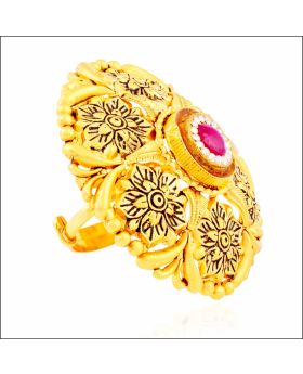 Aisshpra Gold Cocktail Ring in 18 Kt Traditional Meena Design Wedding Jewellery for Women