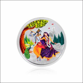Aisshpra 999 Purity 10 gram Radha Krishna Motif Silver Coin 