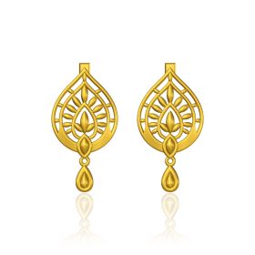 Classic Floral Motif Gold Drop Earrings