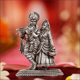 Intricate Elegance Silver Radha Krishna Idol