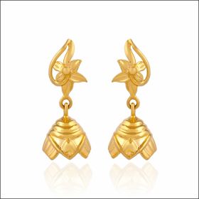 Elegant Floral Motif Gold Jhumka Earrings