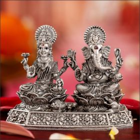 Sacred Lord Lakshmi and Ganesha Silver Idol
