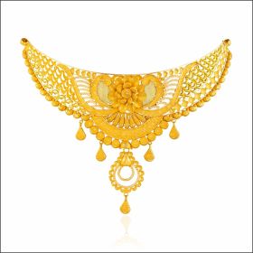 Regal Floral Drop Gold Choker Necklace