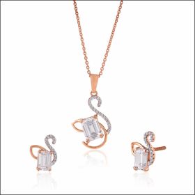 Stylish S-Curve Solitaire Rose Gold Pendant Set
