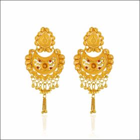 Floral Dome Design Gold Drop Earrings