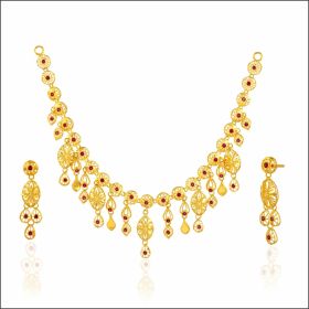 Open Filigree Motif Gold Necklace Set