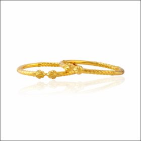 Twisted Pattern Lotus End Motif Gold Bangles