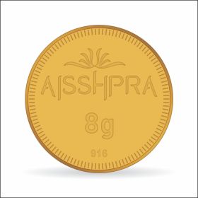 Aisshpra 8 gram Gold Coin or Bar in 22 Karat (916 Purity) Ideal for Gifting or Personal Investment