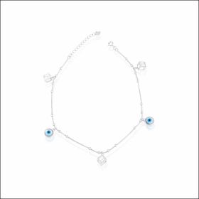 Resplendent Blue Evil Eye Silver Anklet 