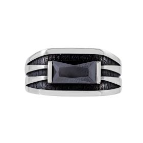 Black Ember Sleek Inlay Silver Ring