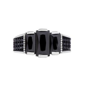 Tiered Crest Noir Sterling Silver Ring