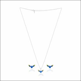 Captivating Blue Heart Silver Chain Set