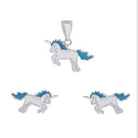 Prancing Unicorn Sterling Silver Pendant Set