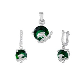 Emerald Accent Ocean-Inspired Silver Pendant Set