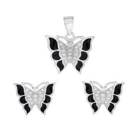 Shimmering Butterfly Pattern Silver Pendant Set