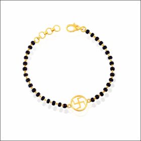 Swastik Motif Black Beaded Gold Bracelet