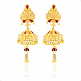 Exquisite Radiance Meena Design Gold Jhumka Earrings