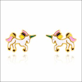 Whimsical Unicorn Gold Stud Earrings