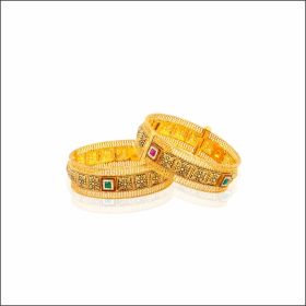 Elegant Edge Meena Design Gold Kada Bangles 