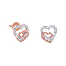Dual Heart Motif Diamond Stud Earrings